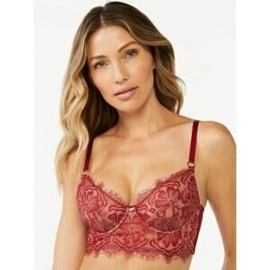 Sofia Intimates Lace Eyelash Longline Bra Bustier Red Gold 40C